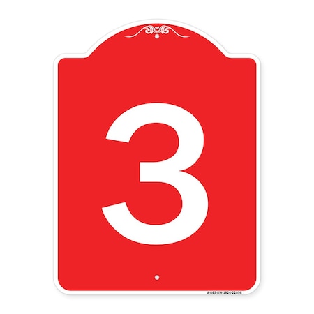 Signmission Designer Series Sign-Sign W/ Number 3, Red & White Aluminum Sign, 18" x 24", RW-1824-22896 A-DES-RW-1824-22896